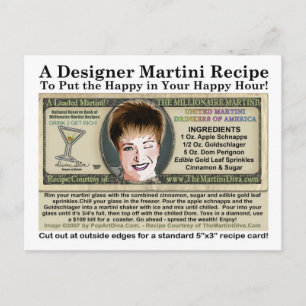 Postal Postcarta de receta de Chiste Millionaire Martini