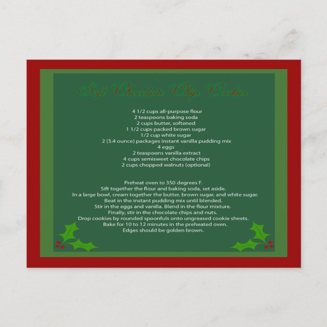 Postal Postcarta de receta de galleta de chocolate (Anverso)