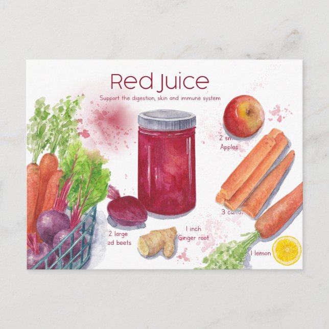 Postal Postcarta de receta de jugo rojo (Anverso)