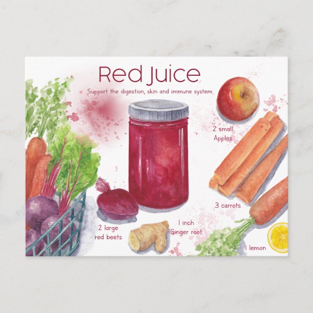Postal Postcarta de receta de jugo rojo (Anverso)