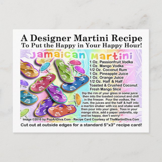 Postal Postcarta de receta de Martini tropical jamaiquino (Anverso)
