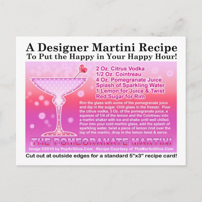 Postal Postcarta de receta martinita para granadas (Anverso)