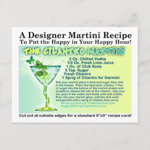 Postal Postcarta de recetas de Cilantro Martini