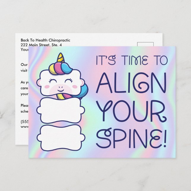 Postal Postcarta de recuperación de quiropráctica pediátr (Anverso / Reverso)