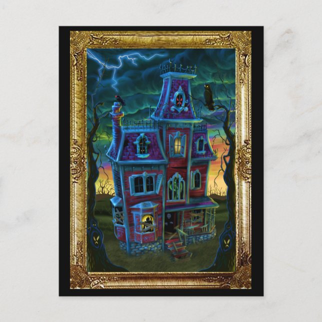 Postal Postcarta de retrato de casa embrujada (Anverso)
