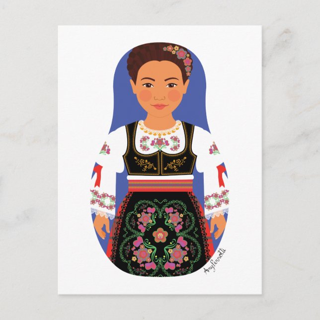 Postal Postcarta de Serb Brunette Matryoshka (Anverso)