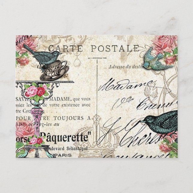 Postal Postcarta de Shabby Chic Paris Bluebird (Anverso)