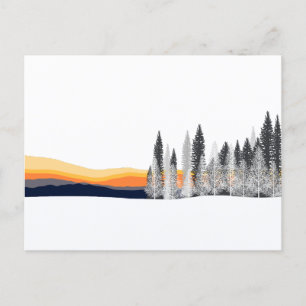 Postal Postcarta de silueta del bosque de invierno Sunset