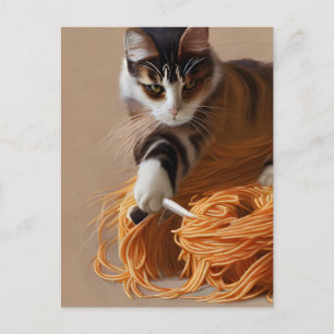 Postal Postcarta de Spaghetti para comer gato
