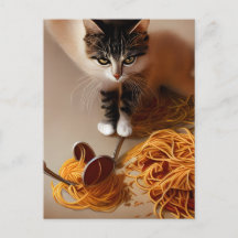 Postcarta de Spaghetti para comer gato
