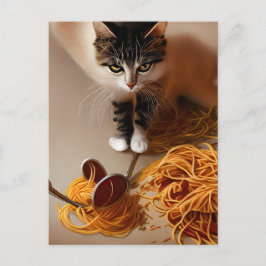 Postal Postcarta de Spaghetti para comer gato
