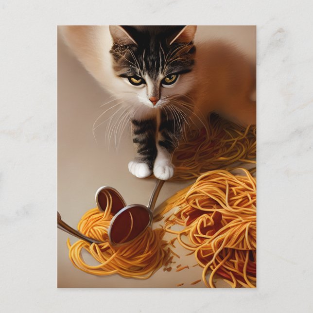 Postal Postcarta de Spaghetti para comer gato (Anverso)