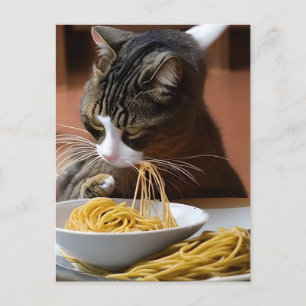 Postal Postcarta de Spaghetti para comer gato