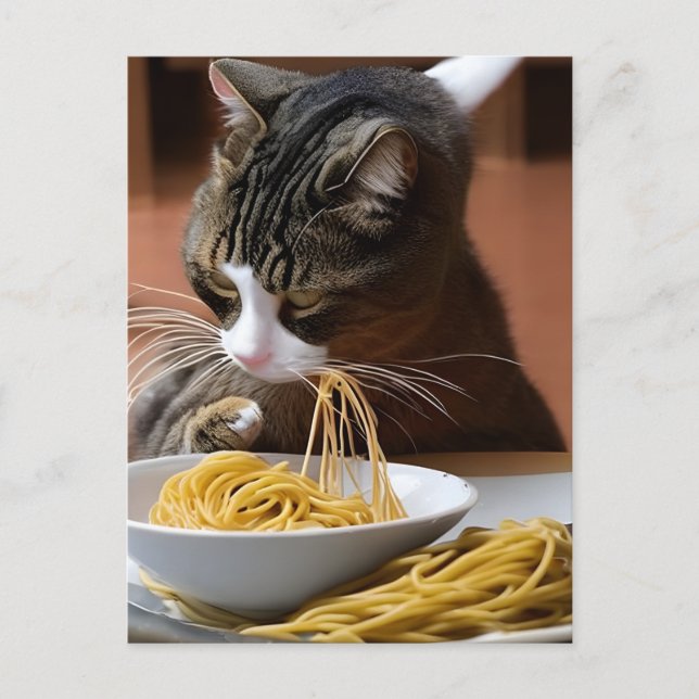 Postal Postcarta de Spaghetti para comer gato (Anverso)