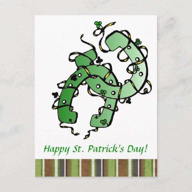 Postal Postcarta de St. Patrick's Horseshoes Shamrock (Anverso)