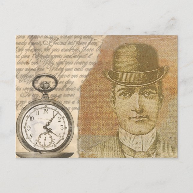 Postal Postcarta de Steampunk Gentleman Pocket Watch Bowc (Anverso)