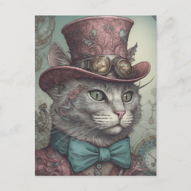 Postal Postcarta de Steampunk Kitty (Anverso)