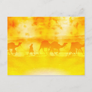 Postal Postcarta de Sunburst para Camel Desierto Caravana