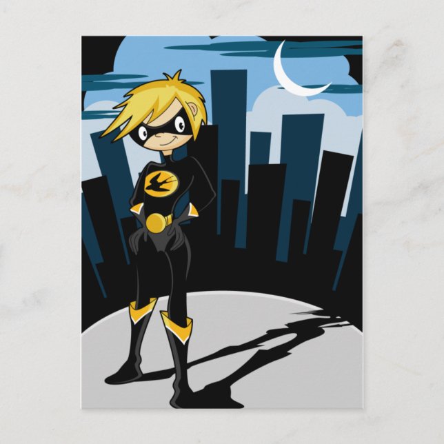 Postal Postcarta de superhéroe de juego negro (Anverso)