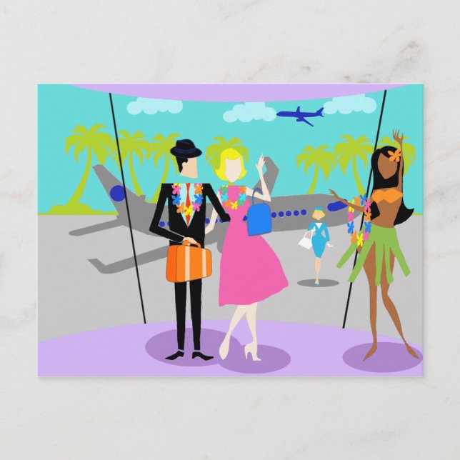 Postal Postcarta de vacaciones tropicales retro (Anverso)