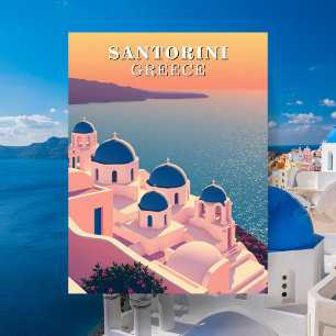 Postal Postcarta de viaje de Santorini Grecia