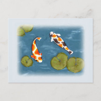 Postal Postcarta de Watercolor Koi Pond