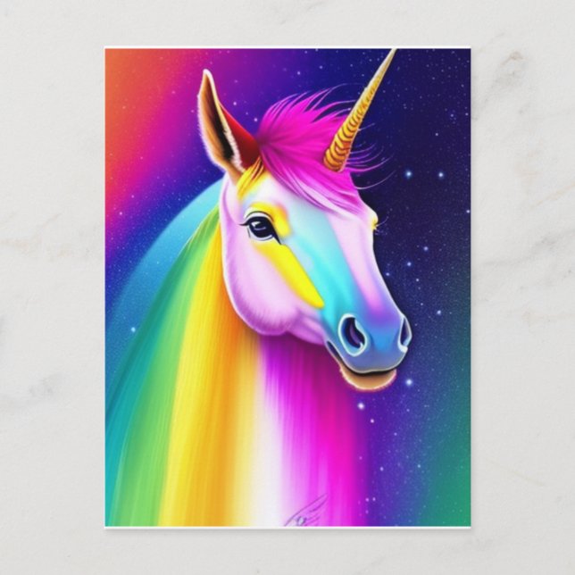 Postal Postcarta del caballo de arco iris de Unicornio (Anverso)