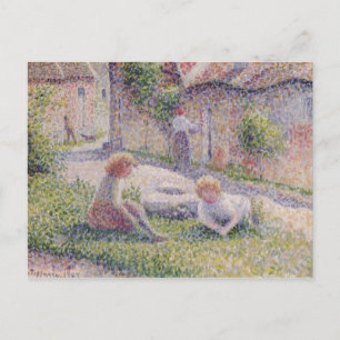 Postal Postcarta del impresionismo de los niños de las gr