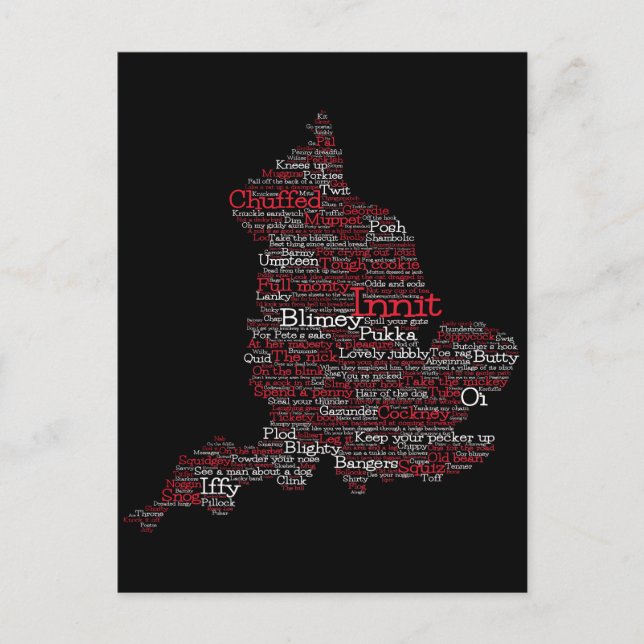 Postal Postcarta del Mapa de Arte de Palabra Británico (Anverso)