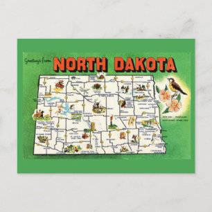 Postal Postcarta del mapa del estado de Dakota del Norte