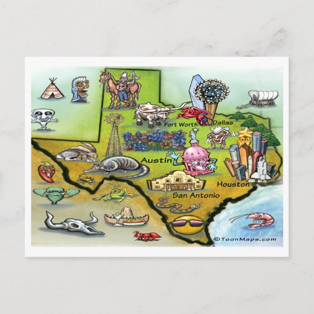 Postal Postcarta del mapa del Personalizado de Texas (Anverso)