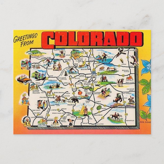 Postal Postcarta del mapa retro de Colorado (Anverso)