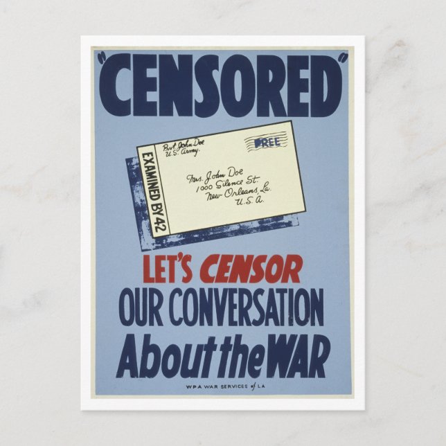 Postal Postcarta del Poster de censura de la Segunda Guer (Anverso)