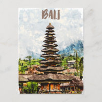 Postcarta del templo de Bali Indonesia Ulun Danu B
