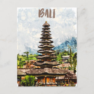 Postal Postcarta del templo de Bali Indonesia Ulun Danu B
