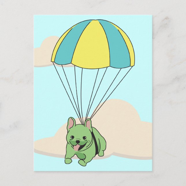 Postal Postcarta divertida de paraguas del Bulldog francé (Anverso)