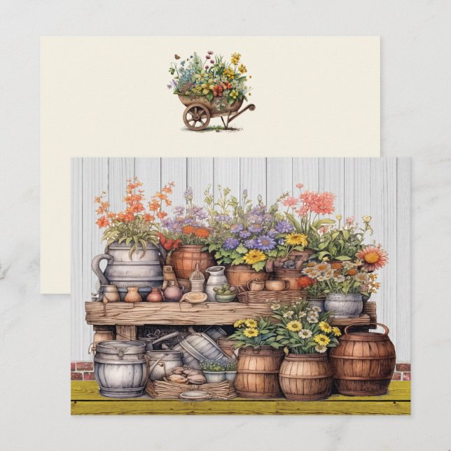 Postal Postcarta floral de jardinería rústica (Anverso / Reverso)