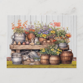 Postal Postcarta floral de jardinería rústica