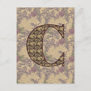 Postal Postcarta floral elegante monogramada inicial C