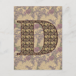 Postal Postcarta floral monogramada inicial D elegante