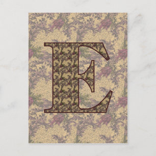 Postal Postcarta floral monogramada inicial E elegante