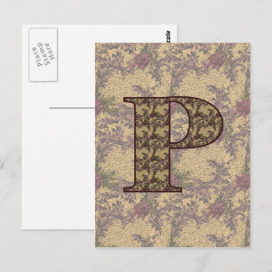 Postal Postcarta floral monogramada inicial P elegante