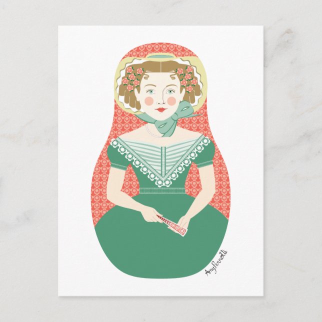 Postal Postcarta inglesa Ivy Matryoshka (Anverso)