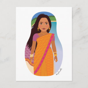 Postal Postcarta mauriciana, india Matryoshka