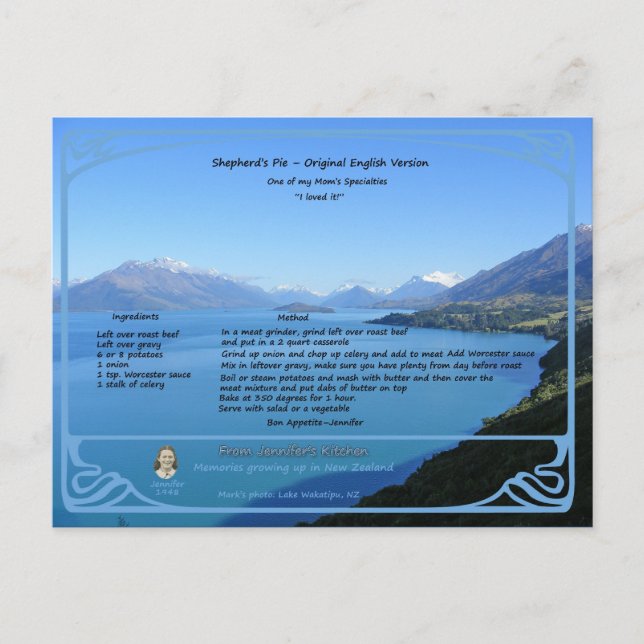 Postal Postcarta original de receta de pastor de Pastor (Anverso)