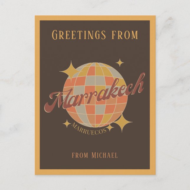 Postal Postcarta retro de cosecha de Marrakech (Anverso)