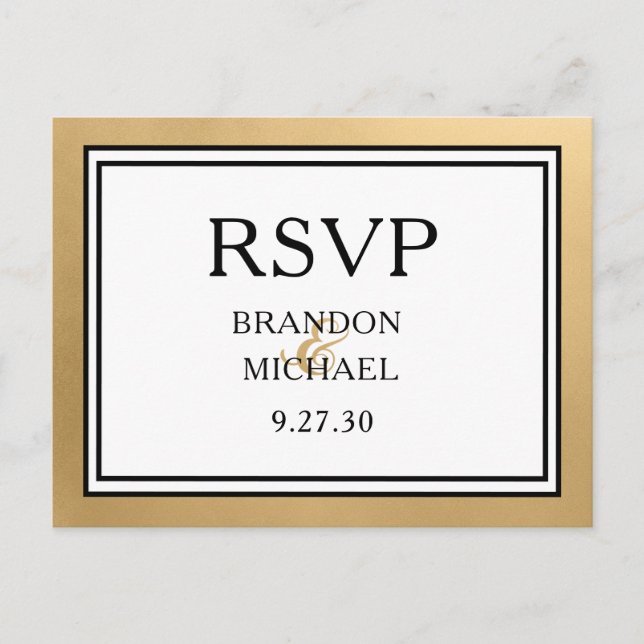 Postal Postcarta RSVP de la boda moderna de oro LGBTQ (Anverso)