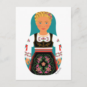 Postal Postcarta Serbio Blonde Matryoshka