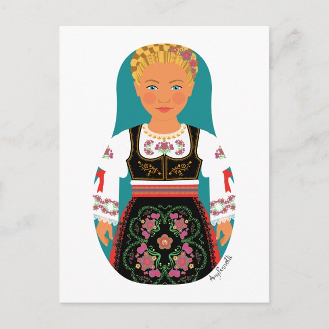 Postal Postcarta Serbio Blonde Matryoshka (Anverso)