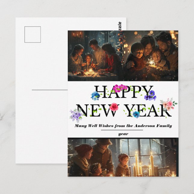 Postal Postcarta simple de celebración de Año Nuevo (Anverso / Reverso)